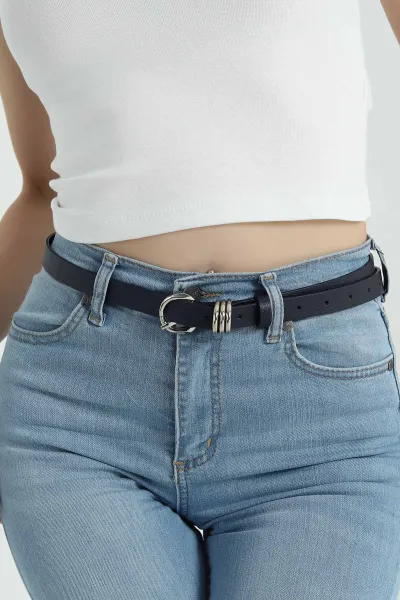 Lacivert Gümüş Toka Detaylı Kadın İnce Kemer 374310