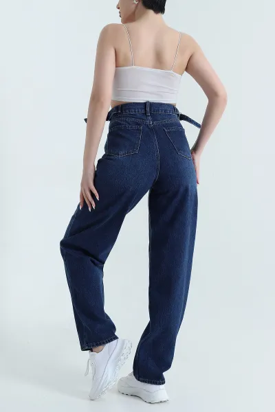 Lacivert Tokalı Baggy Kadın Kot Pantolon 446071
