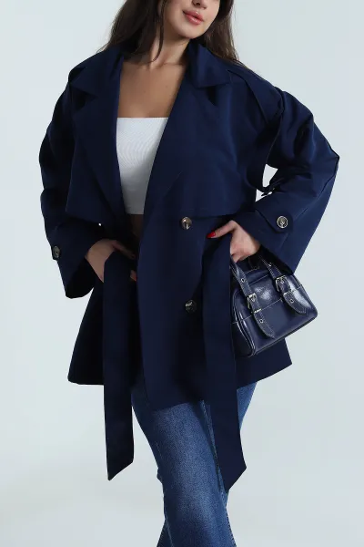 Lacivert Torino Oversize Kadın Trenç 490734