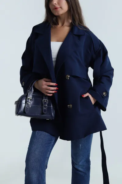 Lacivert Torino Oversize Kadın Trenç 490734