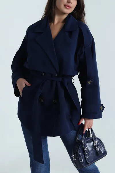 Lacivert Torino Oversize Kadın Trenç 490734