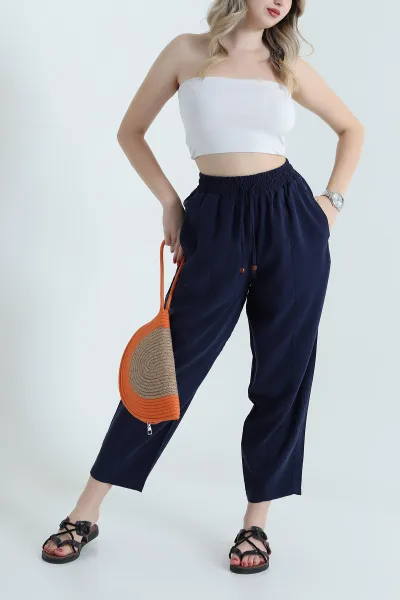 Lacivert Twil Modal Beli Lastikli Kadın Pantolon 469595
