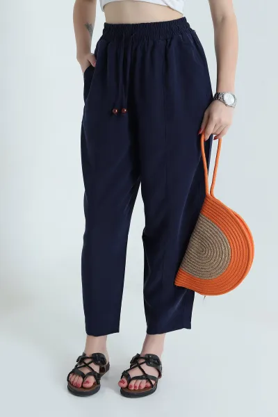 Lacivert Twil Modal Beli Lastikli Kadın Pantolon 469595