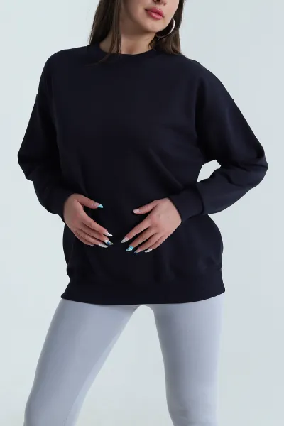 Lacivert Üç İp Bisiklet Yaka Kadın Sweat 483662