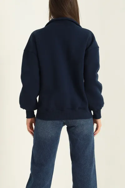 Lacivert Üç İp İçi Şardonlu Bayan Sweat 318415