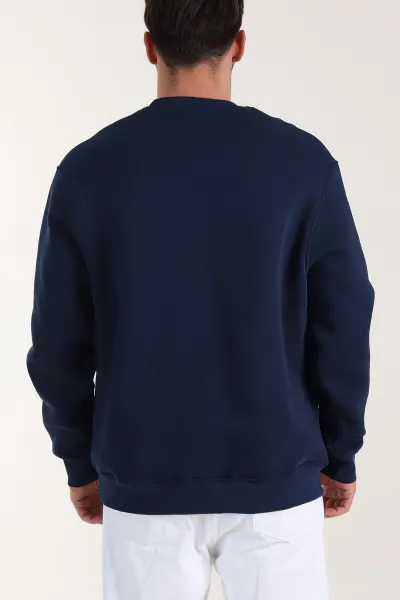 Lacivert Üç İp Şardonlu Bisiklet Yaka Erkek Sweatshirt 410906