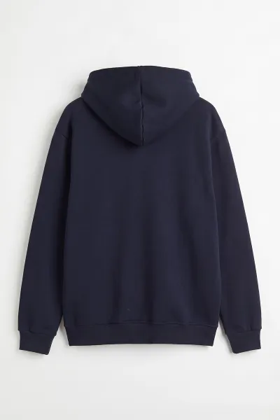 Lacivert Üç İp Şardonlu Kapüşonlu Erkek Sweatshirt 497783