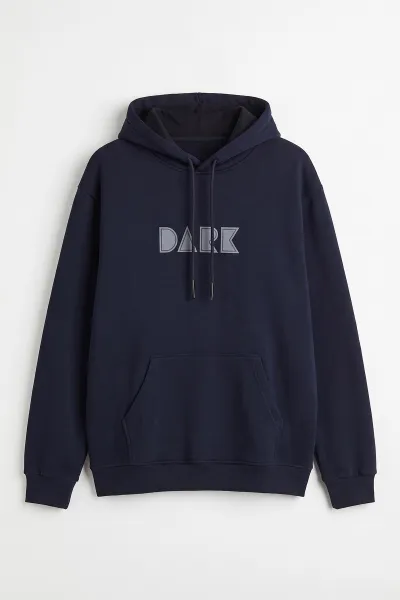 Lacivert Üç İp Şardonlu Kapüşonlu Erkek Sweatshirt 497783