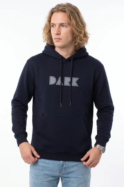 Lacivert Üç İp Şardonlu Kapüşonlu Erkek Sweatshirt 497783