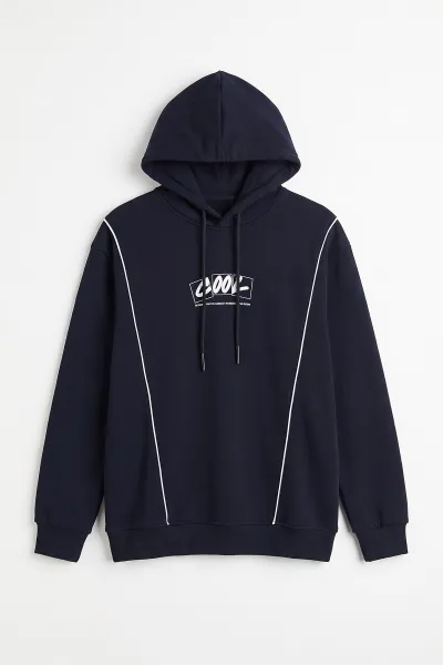 Lacivert Üç İp Şardonlu Kapüşonlu Erkek Sweatshirt 500074