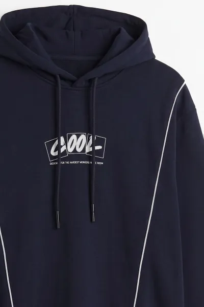Lacivert Üç İp Şardonlu Kapüşonlu Erkek Sweatshirt 500074