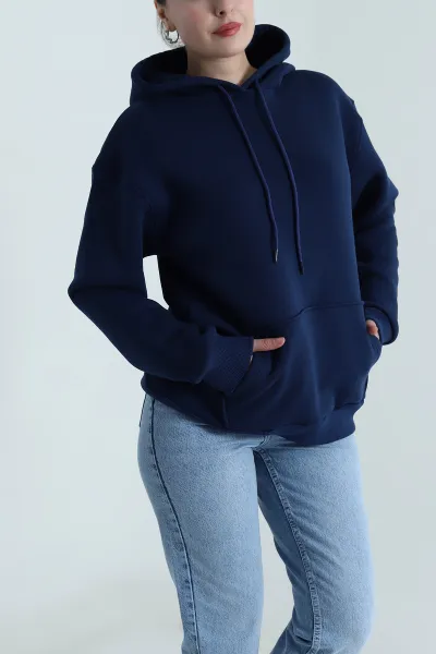 Lacivert Üç İplik Şardonlu Kadın Sweat 496730