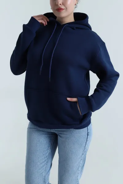 Lacivert Üç İplik Şardonlu Kadın Sweat 496730