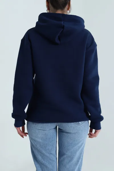 Lacivert Üç İplik Şardonlu Kadın Sweat 496730
