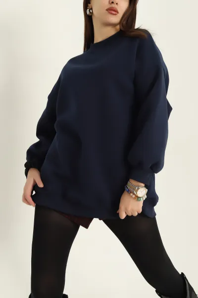Lacivert Üç İplik Şardonlu Sweat Tunik 321590