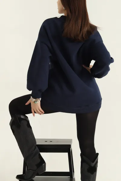 Lacivert Üç İplik Şardonlu Sweat Tunik 321590