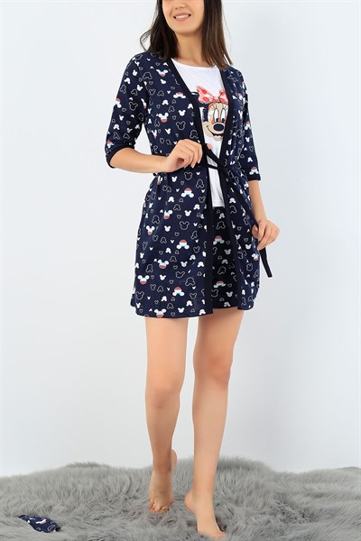 Lacivert Üçlü Sabahlık Pijama Takımı 36966