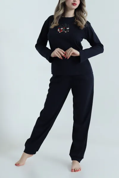 Lacivert Uzun Kollu İnterlok Kadın Pijama Takımı 499828