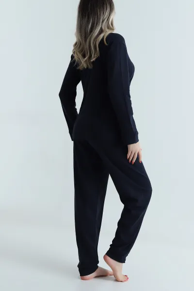 Lacivert Uzun Kollu İnterlok Kadın Pijama Takımı 499828