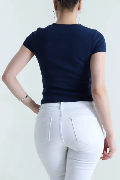 Lacivert V Yaka Kadın Bluz 454945