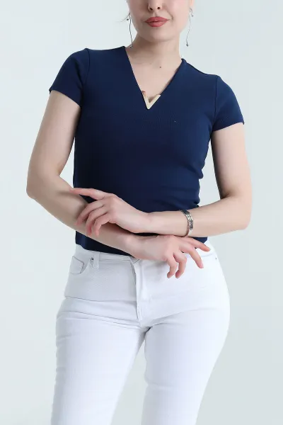 Lacivert V Yaka Kadın Bluz 454945