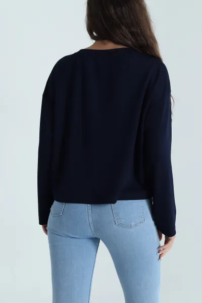 Lacivert V Yaka Modal Kadın Bluz 483079