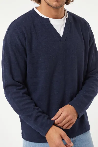 Lacivert V Yaka Triko Erkek Sweatshirt 492021