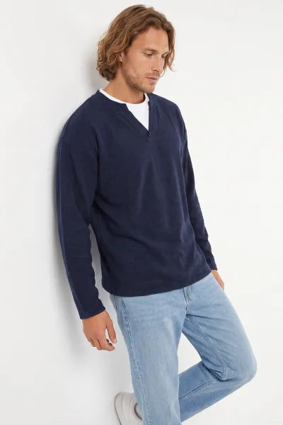 Lacivert V Yaka Triko Erkek Sweatshirt 492021