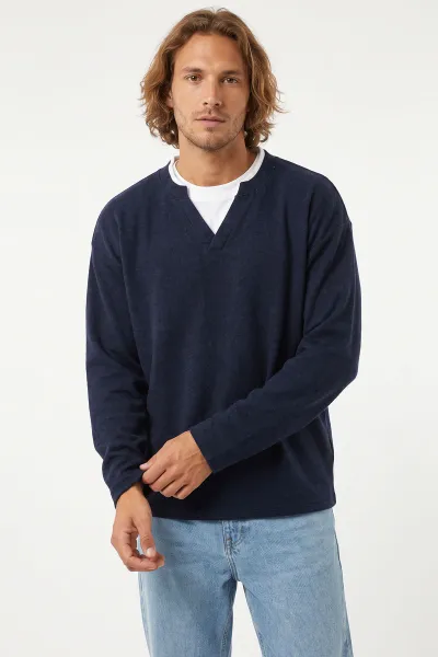 Lacivert V Yaka Triko Erkek Sweatshirt 492021