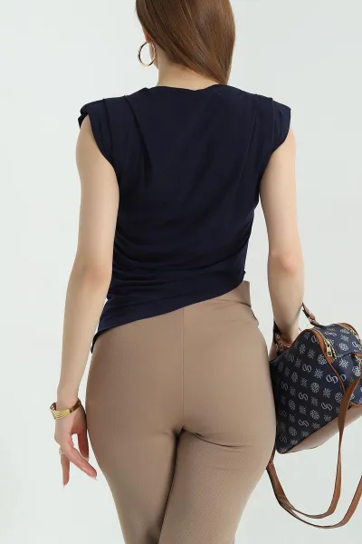 Lacivert Vatkalı Büzgülü Sandy Kadın Bluz 357256