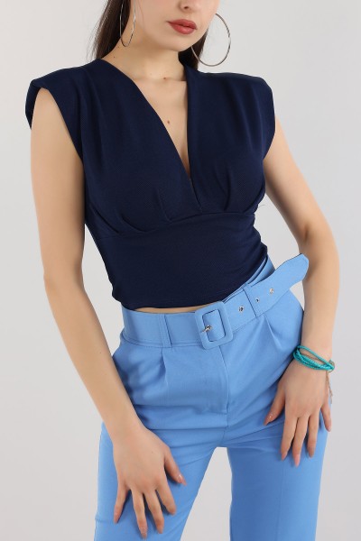 Lacivert Vatkalı Crop Bluz 167810