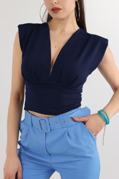 Lacivert Vatkalı Crop Bluz 167810