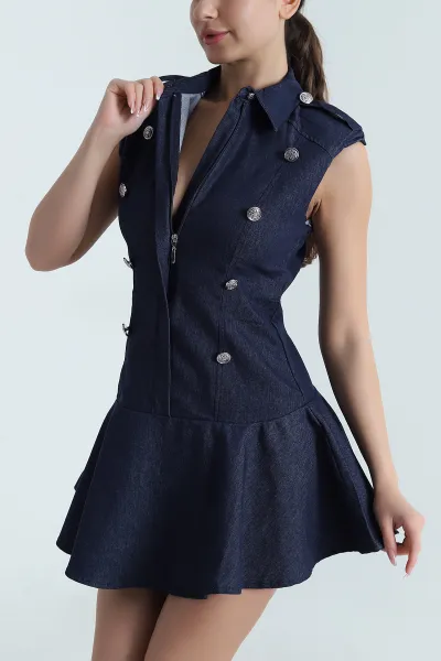 lacivert-vatkali-dugmeli-denim-kadin-elbise-462040