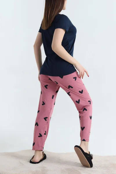 Lacivert Viskon Kısa Kol Bayan Pijama Takımı 338231