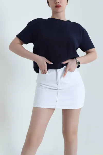 Lacivert Yaka Dantel Müslin Kadın Bluz 448738