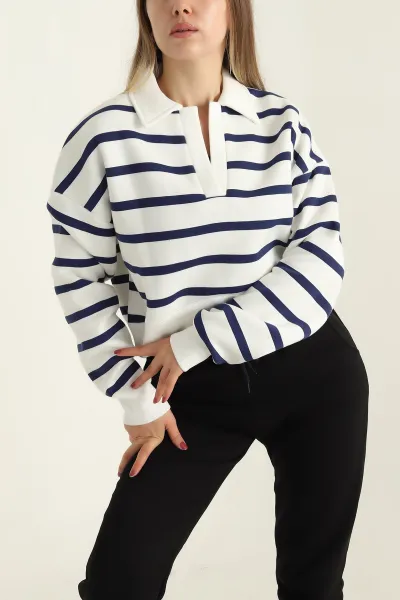 Lacivert Yakalı İçi Şardonlu Sweat 300663