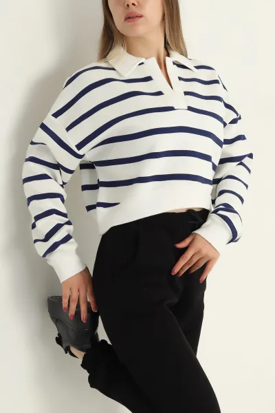 Lacivert Yakalı İçi Şardonlu Sweat 300663
