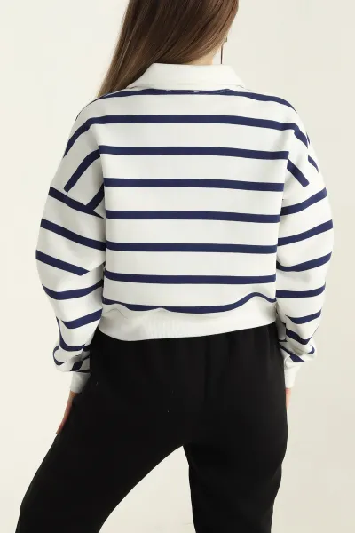 Lacivert Yakalı İçi Şardonlu Sweat 300663