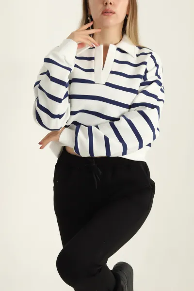 Lacivert Yakalı İçi Şardonlu Sweat 300663