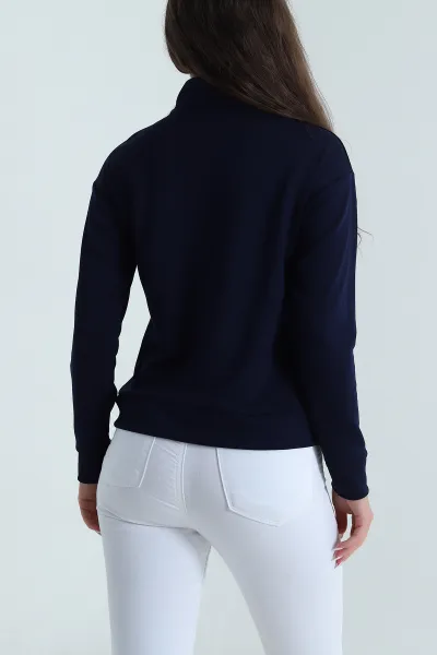 Lacivert Yakası Fermuarlı Modal Kadın Sweat 488255