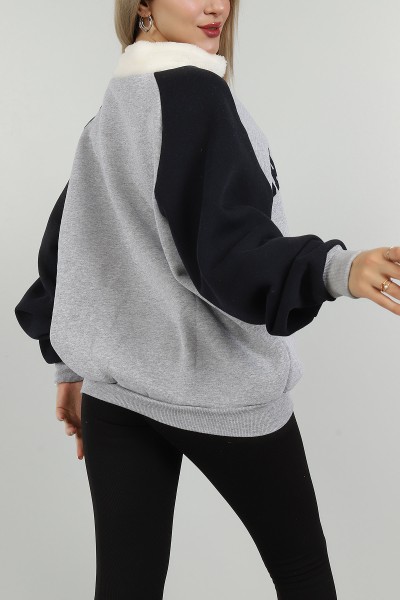Lacivert Yakası Kürklü İçi Şardonlu Sweat 146522