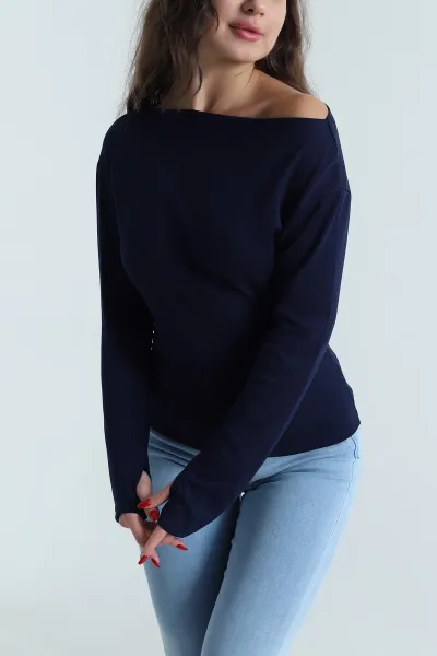 Lacivert Yanı Büzgülü Modal Kadın Bluz 492234