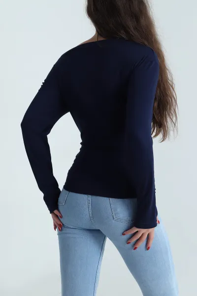 Lacivert Yanı Büzgülü Modal Kadın Bluz 492234