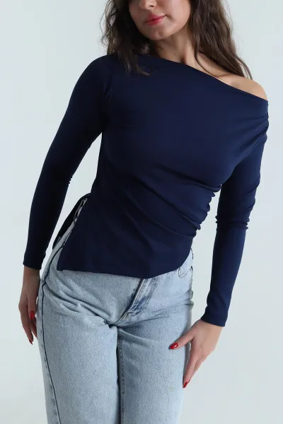 Lacivert Yanı Yırtmaçlı Oysho Kadın Bluz 489593