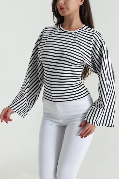 lacivert-yarasa-kol-cizgili-scuba-kadin-bluz-489931