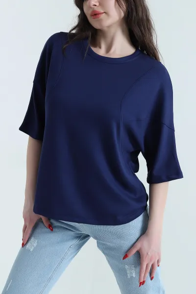 Lacivert Yarasa Kol Modal Kadın Bluz 444212