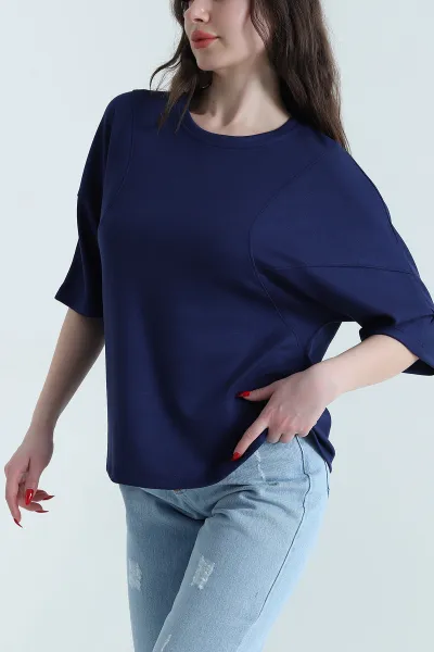 Lacivert Yarasa Kol Modal Kadın Bluz 444212