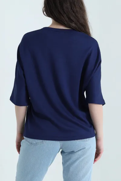 Lacivert Yarasa Kol Modal Kadın Bluz 444212