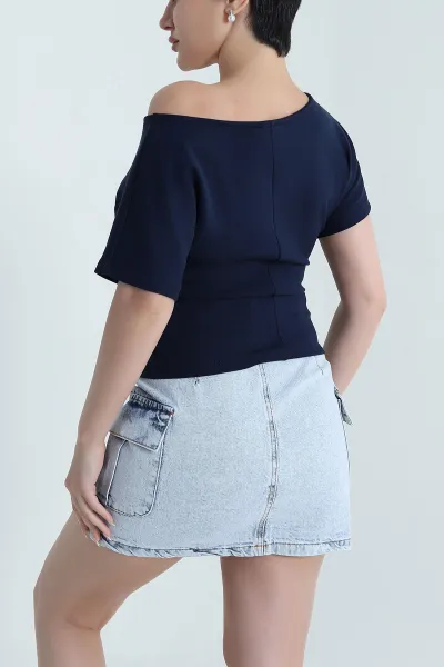 Lacivert Yarasa Kol Modal Kadın Bluz 467735