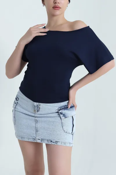 Lacivert Yarasa Kol Modal Kadın Bluz 467735